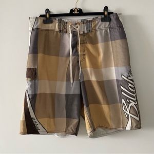 Billabong brown yellow multicolour board shorts swim bathing suit sz 36 pocket